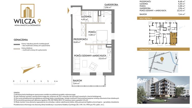 Rzut - Mieszkanie na sprzedaż 2 pokoje o powierzchni 49,1 m² - numer 10 w Wilcza 9