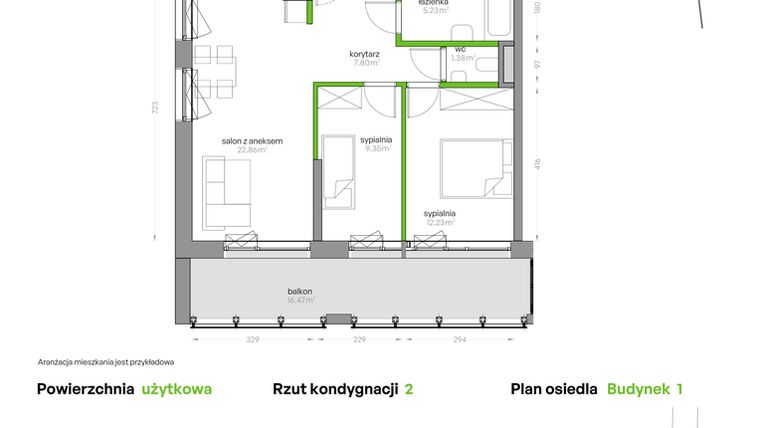 Rzut - Mieszkanie na sprzedaż 3 pokoje o powierzchni 58,85 m² - numer SV/09 w Sikorskiego Vita
