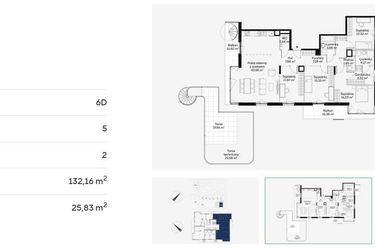 Rzut - Mieszkanie na sprzedaż 5 pokoi o powierzchni 132,16 m² - numer 6D0208 w Jaśminowy Mokotów etap VI