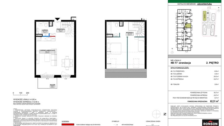 Rzut - Mieszkanie na sprzedaż 3 pokoje o powierzchni 61,8 m² - numer 4B_17 w Nowa Północ etap 2