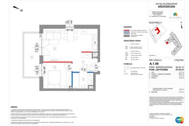 Rzut - Mieszkanie na sprzedaż 2 pokoje o powierzchni 37,43 m² - numer A.1.09 w My Forest