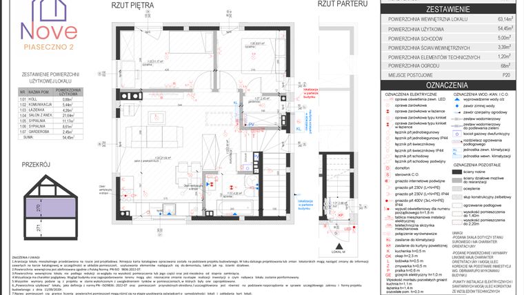 Rzut - Dom na sprzedaż 3 pokoje o powierzchni 54,45 m² - numer E2.2 w Nove Piaseczno 2 etap E