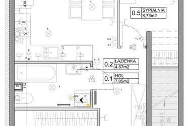 Rzut - Mieszkanie na sprzedaż 3 pokoje o powierzchni 48,03 m² - numer 1 w Manufaktura Marki 2