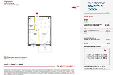 Rzut - Mieszkanie na sprzedaż 2 pokoje o powierzchni 41,21 m² - numer 13 w Miasteczko Nova Fala