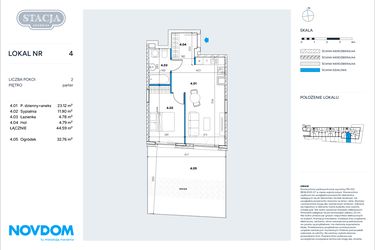 Rzut - Mieszkanie na sprzedaż 2 pokoje o powierzchni 44,59 m² - numer 4 w Stacja Grodzisk