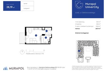 Rzut - Mieszkanie na sprzedaż 1 pokój o powierzchni 28,19 m² - numer 1.A.0.03 w Murapol UniverCity