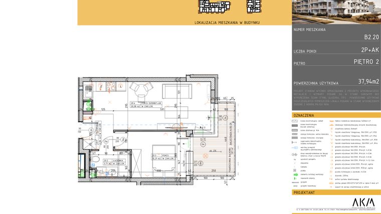 Rzut - Mieszkanie na sprzedaż 2 pokoje o powierzchni 37,94 m² - numer B2.20 w Nova Daliova