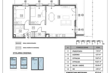 Rzut - Mieszkanie na sprzedaż 3 pokoje o powierzchni 67,21 m² - numer A.1.1 w #NaSwoim2