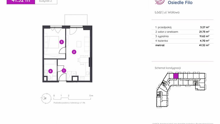 Rzut - Mieszkanie na sprzedaż 2 pokoje o powierzchni 41,32 m² - numer 2.B.1.03 w Murapol Osiedle Filo etap II