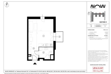 Rzut - Mieszkanie na sprzedaż 1 pokój o powierzchni 34,35 m² - numer E.03.12 w NOW