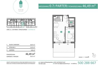Rzut - Mieszkanie na sprzedaż 2 pokoje o powierzchni 46,49 m² - numer 04.0.7 w Port Jastarnia bud. 01, 04