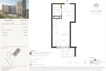 Rzut - Mieszkanie na sprzedaż 1 pokój o powierzchni 30,21 m² - numer M19/KL4 w LUXURY POINT