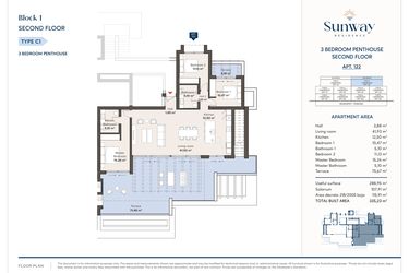 Rzut - Mieszkanie na sprzedaż 3 pokoje o powierzchni 288,95 m² - numer 122 w Sunway