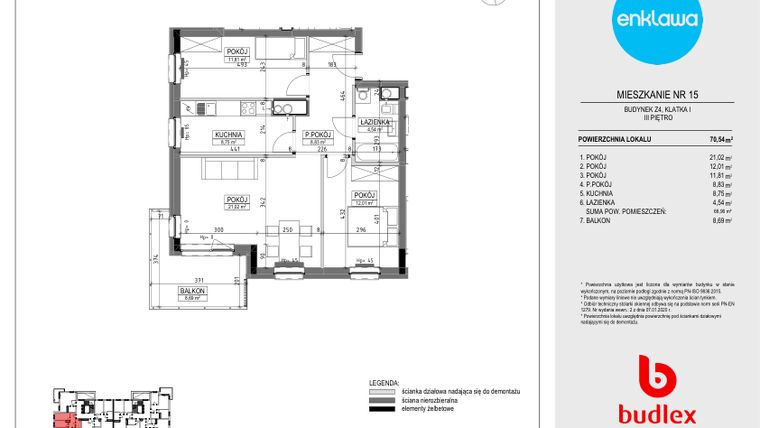 Rzut - Mieszkanie na sprzedaż 3 pokoje o powierzchni 68,59 m² - numer Z4.15 w Enklawa Apartamenty Z4 i Z5