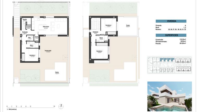 Rzut - Dom na sprzedaż 3 pokoje o powierzchni 112,39 m² - numer 25 w Domy w Los Alcázares - 51759931