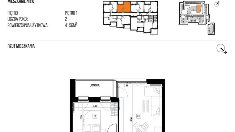 Rzut - Mieszkanie na sprzedaż 2 pokoje o powierzchni 41,56 m² - numer 22K/06 w NATURAMA II