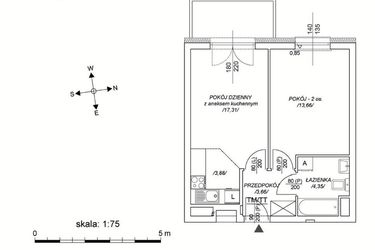 Rzut - Mieszkanie na sprzedaż 2 pokoje o powierzchni 38,98 m² - numer M69 w Osiedle Mała Dziesiąta etap II