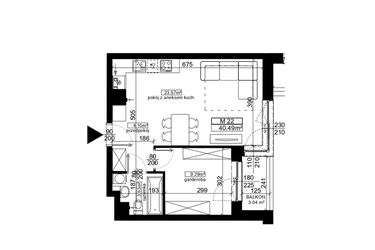 Rzut - Mieszkanie na sprzedaż 2 pokoje o powierzchni 40,49 m² - numer 22 w Ubocze