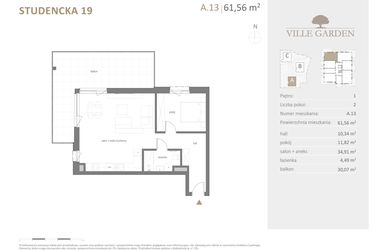 Rzut - Mieszkanie na sprzedaż 2 pokoje o powierzchni 61,56 m² - numer A.13 w Ville Garden