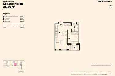 Rzut - Mieszkanie na sprzedaż 2 pokoje o powierzchni 35,46 m² - numer 48 w Sołtysowska