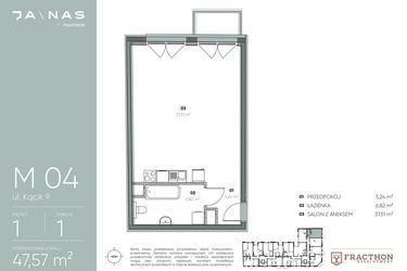 Rzut - Mieszkanie na sprzedaż 1 pokój o powierzchni 47,57 m² - numer M.4 w Ja\nas