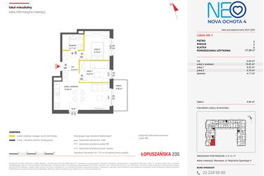 Rzut - Mieszkanie na sprzedaż 3 pokoje o powierzchni 47,96 m² - numer 6 w Neo Nova Ochota 4