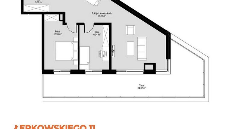 Rzut - Mieszkanie na sprzedaż 3 pokoje o powierzchni 70,79 m² - numer M39 w Łepkowskiego 11