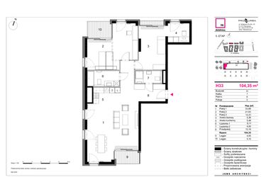 Rzut - Mieszkanie na sprzedaż 3 pokoje o powierzchni 104,35 m² - numer H33 w 19. Dzielnica Etap V
