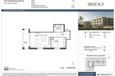 Rzut - Mieszkanie na sprzedaż 2 pokoje o powierzchni 41,86 m² - numer B-45 w Hillence etap 2