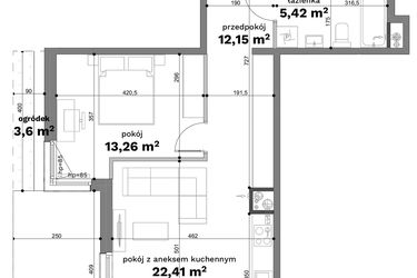 Rzut - Mieszkanie na sprzedaż 2 pokoje o powierzchni 53,24 m² - numer C1-6 w Forma Otwarta etap C