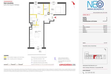 Rzut - Mieszkanie na sprzedaż 3 pokoje o powierzchni 61,15 m² - numer 81 w Neo Nova Ochota 2