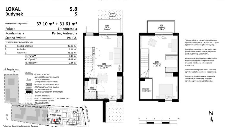 Rzut - Mieszkanie na sprzedaż 2 pokoje o powierzchni 68,71 m² - numer 5.08 w Pino Resort