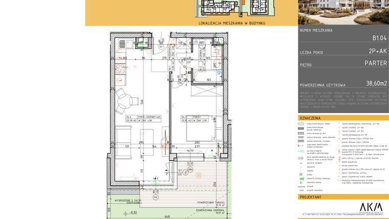 Rzut - Mieszkanie na sprzedaż 2 pokoje o powierzchni 38,6 m² - numer B1.4 w Nova Daliova