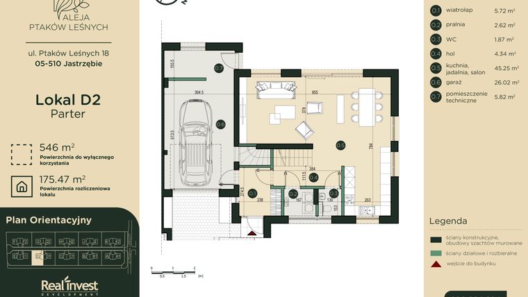 Rzut - Dom na sprzedaż 5 pokoi o powierzchni 175,47 m² - numer D2 w Aleja Ptaków Leśnych