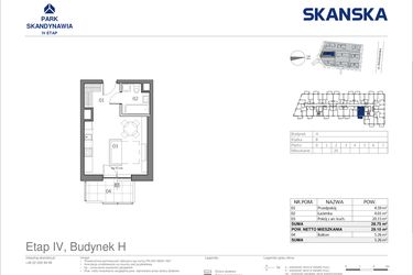 Rzut - Mieszkanie na sprzedaż 1 pokój o powierzchni 28,75 m² - numer HB0220 w Park Skandynawia V