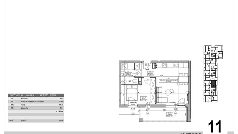 Rzut - Mieszkanie na sprzedaż 2 pokoje o powierzchni 41,41 m² - numer A.9.M.11 w Sobola Biel A9