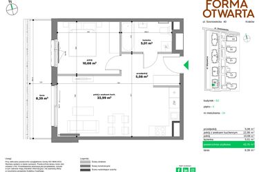 Rzut - Mieszkanie na sprzedaż 2 pokoje o powierzchni 43,76 m² - numer B2-34 w Forma Otwarta etap II
