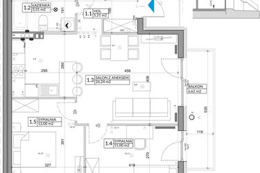 Rzut - Mieszkanie na sprzedaż 3 pokoje o powierzchni 61,85 m² - numer 32B w Osiedle Młodych etap IV