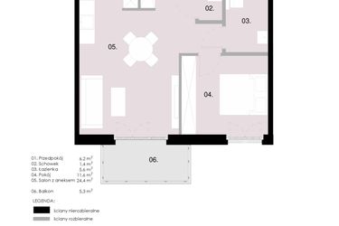 Rzut - Mieszkanie na sprzedaż 2 pokoje o powierzchni 49,31 m² - numer M5.03 w Wola Vert