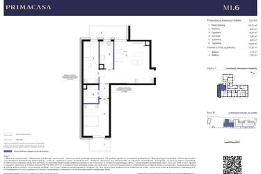 Rzut - Mieszkanie na sprzedaż 3 pokoje o powierzchni 70,92 m² - numer B1 – M1.6 w Primacasa