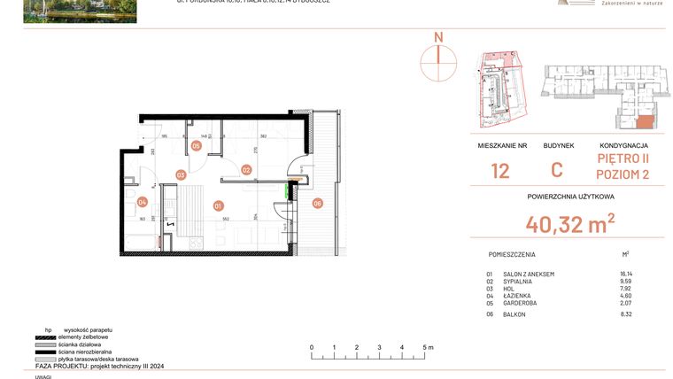 Rzut - Mieszkanie na sprzedaż 2 pokoje o powierzchni 40,32 m² - numer 18.12 w Osiedle Nowe Horyzonty etap II