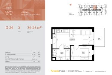 Rzut - Mieszkanie na sprzedaż 2 pokoje o powierzchni 36,23 m² - numer M26_NF.d w Nowe Flisy II