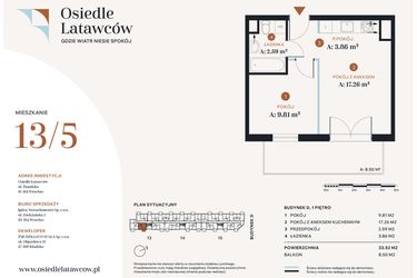 Rzut - Mieszkanie na sprzedaż 2 pokoje o powierzchni 33,52 m² - numer D13-5 w Osiedle Latawców