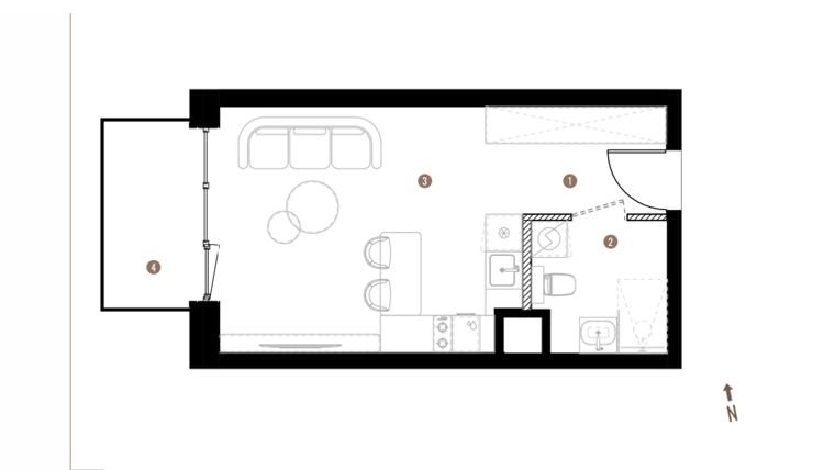 Rzut - Mieszkanie na sprzedaż 1 pokój o powierzchni 27,62 m² - numer A2.1.06 w Belg Apartamenty etap II