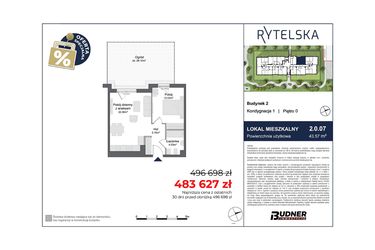 Rzut - Mieszkanie na sprzedaż 2 pokoje o powierzchni 43,57 m² - numer 2.0.07 w Rytelska