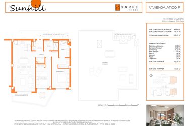 Rzut - Mieszkanie na sprzedaż 2 pokoje o powierzchni 100,07 m² - numer ATICO F w Sunhill