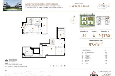 Rzut - Mieszkanie na sprzedaż 4 pokoje o powierzchni 67,41 m² - numer JAR-III-C-LM-M24 w Osiedle JAR Heweliusza etap III