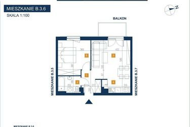 Rzut - Mieszkanie na sprzedaż 2 pokoje o powierzchni 44,3 m² - numer B.3.6 w EcoVista
