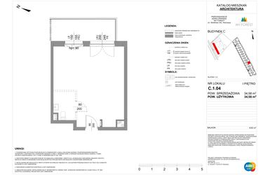 Rzut - Mieszkanie na sprzedaż 1 pokój o powierzchni 34,58 m² - numer C.1.04 w My Forest - Apartamenty inwestycyjne