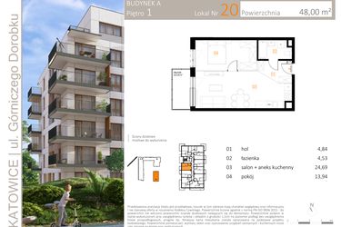 Rzut - Mieszkanie na sprzedaż 2 pokoje o powierzchni 48 m² - numer A_20 w Zielony Nikiszowiec